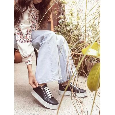 Moda In Pelle Abbiy Black Leather Trainers - Size EU 38 Moda In Pelle Abbiy Black Leather Trainers - Size EU 38