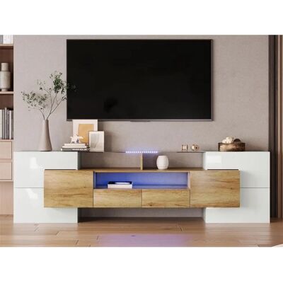 Merax Console TV - 200 cm - Blanc brillant - Chêne - TV stand Merax Console TV - 200 cm - Blanc brillant - Chêne - TV stand