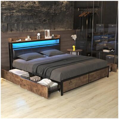 Merax Bed with LED Headboard - 180x200cm - 4 Drawers - Metal & Wood Merax Bed with LED Headboard - 180x200cm - 4 Drawers - Metal & Wood
