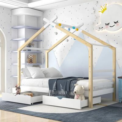 Merax 3ft Single Bed Frame Kids Bed Wooden Bed With 2 Drawers - Bed Merax 3ft Single Bed Frame Kids Bed Wooden Bed With 2 Drawers - Bed