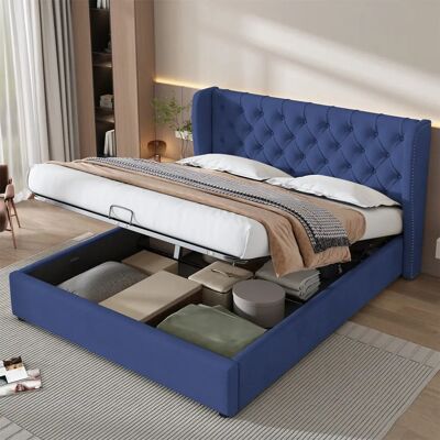 Merax Double Velvet Storage Bed - 4ft6, Beige, Gas Lift Merax Double Velvet Storage Bed - 4ft6, Beige, Gas Lift