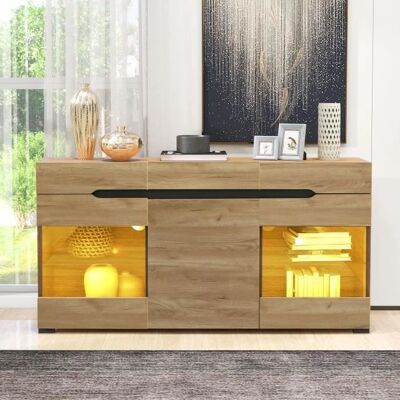 Merax Natural Oak Sideboard with 3 Doors & 3 Drawers - Modern Storage Merax Natural Oak Sideboard with 3 Doors & 3 Drawers - Modern Storage