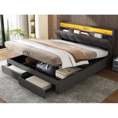 ModernLuxe - Lit coffre rembourré 180x200cm - Grijs - Bed ModernLuxe - Lit coffre rembourré 180x200cm - Grijs - Bed