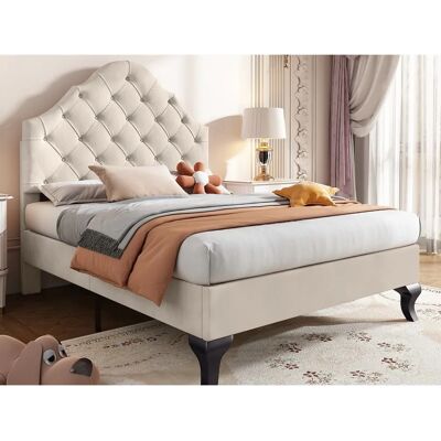 ModernLuxe - Lit 90x200 Velours - Beige - Velours - Bed ModernLuxe - Lit 90x200 Velours - Beige - Velours - Bed