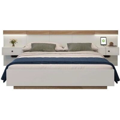 ModernLuxe - Lit adulte 140x200 cm bois - Blanc - LED - Bed - Publicité ModernLuxe - Lit adulte 140x200 cm bois - Blanc - LED - Bed - Publicité