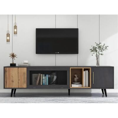ModernLuxe Meuble TV 200cm - Convient pour TV 90" - Avec Rangement - Noir - Publicité ModernLuxe Meuble TV 200cm - Convient pour TV 90" - Avec Rangement - Noir - Publicité