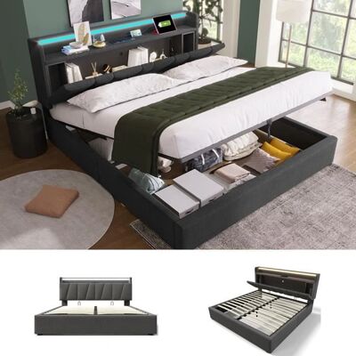 ModernLuxe - Lit coffre 140x200 - linnen - Grijs - Bed ModernLuxe - Lit coffre 140x200 - linnen - Grijs - Bed