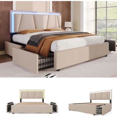 ModernLuxe Bed met LED, Opbergruimte, Verstelbare Hoofdbord - Bed ModernLuxe Bed met LED, Opbergruimte, Verstelbare Hoofdbord - Bed