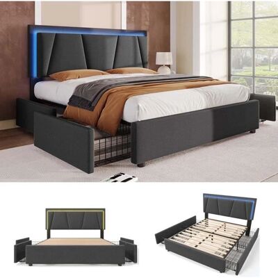 ModernLuxe - Lit rembourré 140x200 lin - Grijs - Bed ModernLuxe - Lit rembourré 140x200 lin - Grijs - Bed