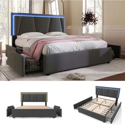 ModernLuxe Linnen Bed - Verstelbare Headboard, LED, Opberglades ModernLuxe Linnen Bed - Verstelbare Headboard, LED, Opberglades