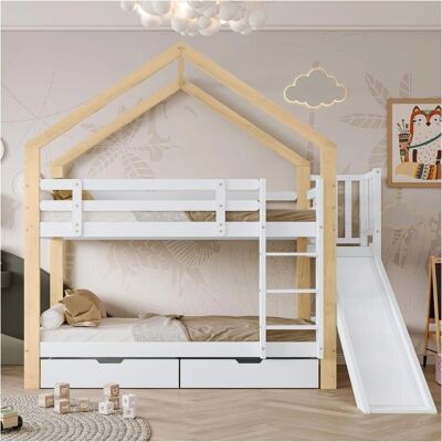 Lits superposés ModernLuxe avec toboggan - Blanc - Gain de place, Sécurité, Éco-responsable Lits superposés ModernLuxe avec toboggan - Blanc - Gain de place, Sécurité, Éco-responsable