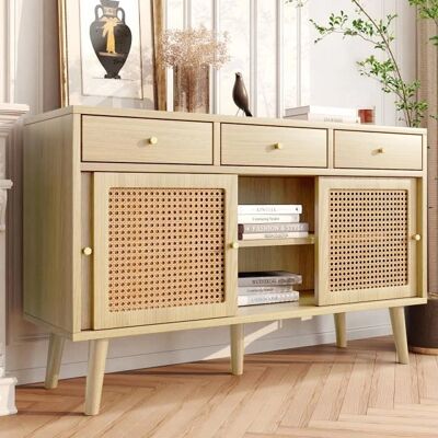 ModernLuxe - Buffet 3 Tiroirs Rotin - Naturel - Buffet - Publicité ModernLuxe - Buffet 3 Tiroirs Rotin - Naturel - Buffet - Publicité