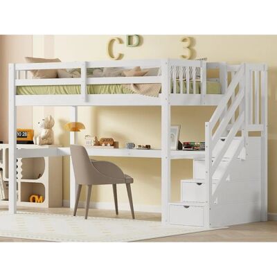 ModernLuxe Hoogslaper met Bureau en Opbergtrap - Ruimtebesparend Kinderbed ModernLuxe Hoogslaper met Bureau en Opbergtrap - Ruimtebesparend Kinderbed