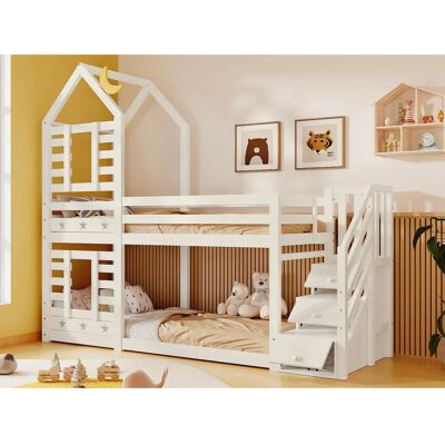 ModernLuxe - Lit cabane 90x200 - Blanc - Bunk bed ModernLuxe - Lit cabane 90x200 - Blanc - Bunk bed