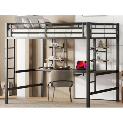 MERAX Hoogslaper 140x200 Zwart met Bureau & Planken - Staal MERAX Hoogslaper 140x200 Zwart met Bureau & Planken - Staal