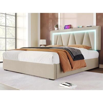 ModernLuxe - Opslagbed 140x200 - Beige Linnen - LED USB-C - Bed ModernLuxe - Opslagbed 140x200 - Beige Linnen - LED USB-C - Bed