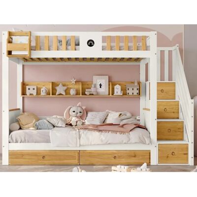 Cama beliche ModernLuxe com escada de armazenamento - 90x200cm - Branca Cama beliche ModernLuxe com escada de armazenamento - 90x200cm - Branca