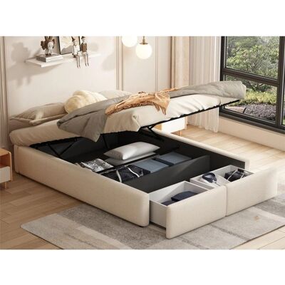 ModernLuxe - Double Upholstered Bed - Lin - Blanc - Lit - Publicité ModernLuxe - Double Upholstered Bed - Lin - Blanc - Lit - Publicité