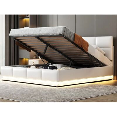 Merax - Lit coffre LED - 160x200 cm - PU - Lit Merax - Lit coffre LED - 160x200 cm - PU - Lit