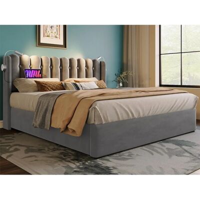 ModernLuxe - Lit coffre 206x165x103 - Gris - Lit avec rangement ModernLuxe - Lit coffre 206x165x103 - Gris - Lit avec rangement