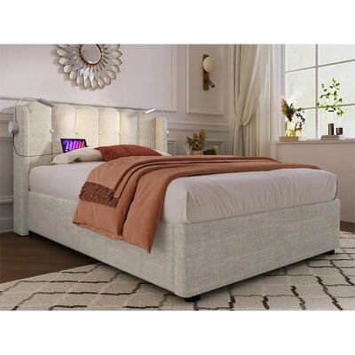 Lit de Rangement ModernLuxe - Lampes LED, USB, Beige Lit de Rangement ModernLuxe - Lampes LED, USB, Beige