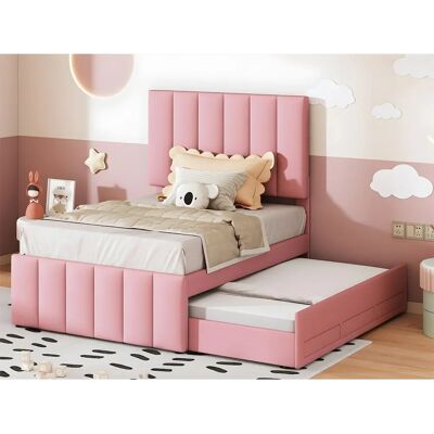 ModernLuxe Linnen Beklede Bed - Verstelbare Hoofdbord - 3 Lades - 90x200cm - Bed ModernLuxe Linnen Beklede Bed - Verstelbare Hoofdbord - 3 Lades - 90x200cm - Bed