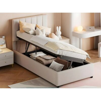 ModernLuxe - Lit coffre lin - Beige - 90x200 cm - Bed ModernLuxe - Lit coffre lin - Beige - 90x200 cm - Bed