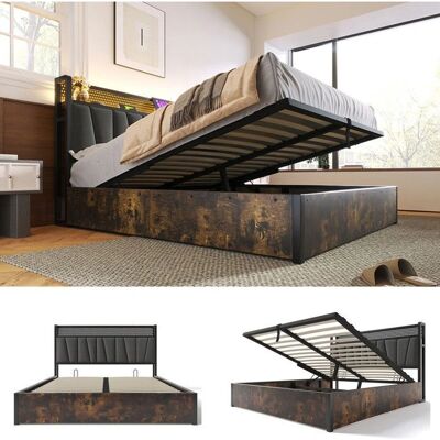 ModernLuxe - Lit coffre 160x200cm - Gris - LED RGBW - Bed - Publicité ModernLuxe - Lit coffre 160x200cm - Gris - LED RGBW - Bed - Publicité
