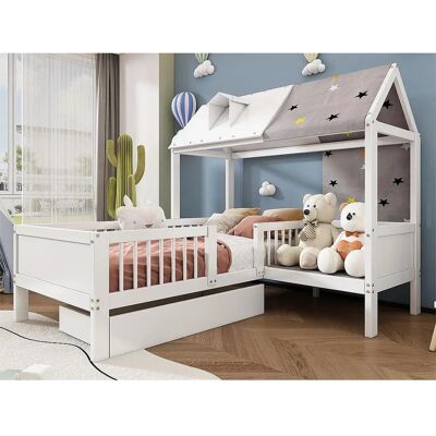 ModernLuxe - Kids Multifunction Bed - 90x200 - Wit - Bed ModernLuxe - Kids Multifunction Bed - 90x200 - Wit - Bed