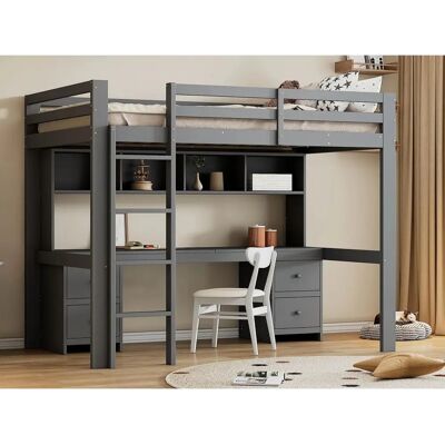ModernLuxe - Lit mezzanine - 90x200 cm - Bureau 4 laden - Mezzanine Bed ModernLuxe - Lit mezzanine - 90x200 cm - Bureau 4 laden - Mezzanine Bed