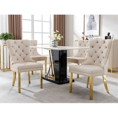 ModernLuxe - Velvet eetkamerstoel - Beige - Eetkamerstoelen ModernLuxe - Velvet eetkamerstoel - Beige - Eetkamerstoelen