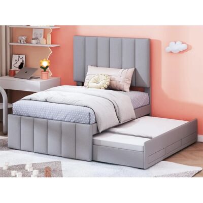 MERAX Bed met Lades - 90x190/200 cm, Linnen, Grijs - Slaapkamer Type MERAX Bed met Lades - 90x190/200 cm, Linnen, Grijs - Slaapkamer Type