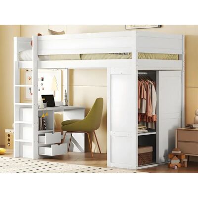 ModernLuxe mezzanine bed met bureau en kast - 90x200cm - Enkelbed ModernLuxe mezzanine bed met bureau en kast - 90x200cm - Enkelbed