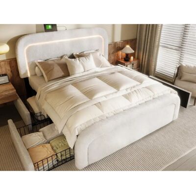 ModernLuxe Bed Wit 160x200cm met LED & Opbergruimte - Bedframe ModernLuxe Bed Wit 160x200cm met LED & Opbergruimte - Bedframe