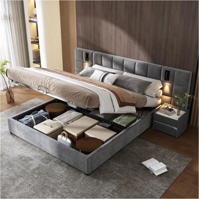 Lit en Velours Réglable MERAX 160x200 - Style Contemporain Lit en Velours Réglable MERAX 160x200 - Style Contemporain
