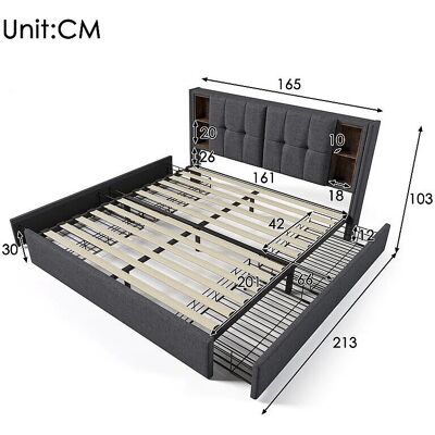 ModernLuxe - Bed 160x200 - Linen - Grijs - Bed ModernLuxe - Bed 160x200 - Linen - Grijs - Bed