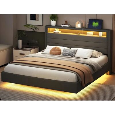 ModernLuxe Lit capitonné 160x200 - Cinza - USB LED - cabeceira reversível - Cama ModernLuxe Lit capitonné 160x200 - Cinza - USB LED - cabeceira reversível - Cama