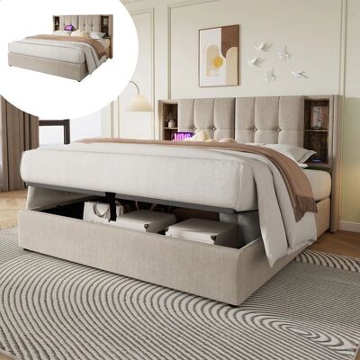 Cama ModernLuxe com carregamento sem fio e armazenamento - 160x200cm Cama ModernLuxe com carregamento sem fio e armazenamento - 160x200cm