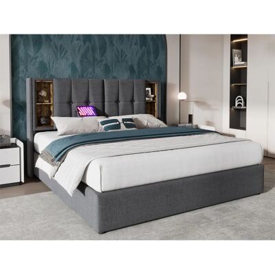 ModernLuxe - Beklede opslagbed 160x200 - Grijs - Bed ModernLuxe - Beklede opslagbed 160x200 - Grijs - Bed