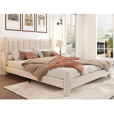 ModernLuxe - Lit adulte rembourré velours beige 180x200 - Bed ModernLuxe - Lit adulte rembourré velours beige 180x200 - Bed