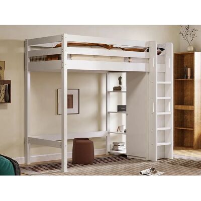 Lit mezzanine ModernLuxe avec armoire - 90x200cm - Blanc Lit mezzanine ModernLuxe avec armoire - 90x200cm - Blanc