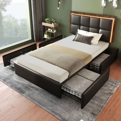 ModernLuxe - MOD-LED4 - Noir - 90x200 cm - Bed frame - Publicité ModernLuxe - MOD-LED4 - Noir - 90x200 cm - Bed frame - Publicité