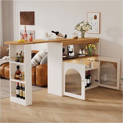 Meuble de bar pivotant MERAX - MDF effet bois - LED - Blanc/Naturel Meuble de bar pivotant MERAX - MDF effet bois - LED - Blanc/Naturel
