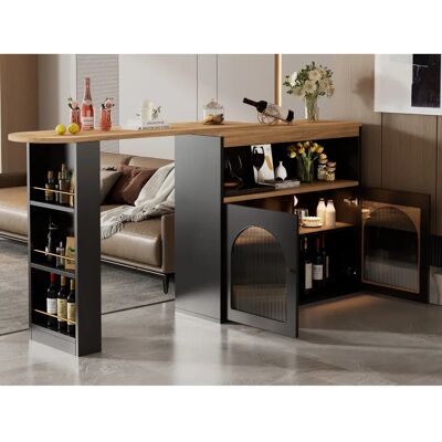 MERAX Móvel de Bar Giratório Moderno - 2 Portas, 3 Prateleiras, MDF Efeito Madeira - Natural & Preto MERAX Móvel de Bar Giratório Moderno - 2 Portas, 3 Prateleiras, MDF Efeito Madeira - Natural & Preto