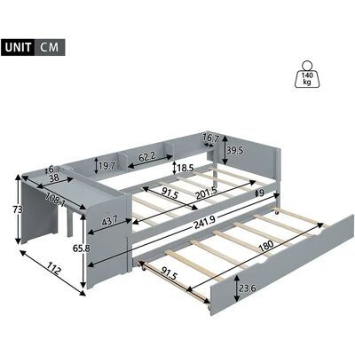 MERAX Cama nido 90x200/90x180 - Grijs - dennen/MDF - Bed MERAX Cama nido 90x200/90x180 - Grijs - dennen/MDF - Bed