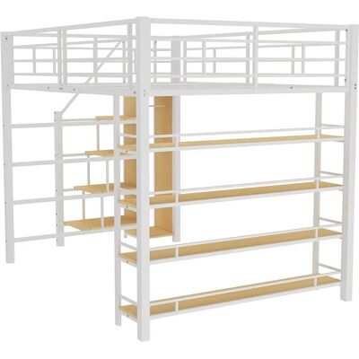 ModernLuxe - Lit mezzanine 140x200 cm - Blanc - Armoire et étagères - Lit mezzanine ModernLuxe - Lit mezzanine 140x200 cm - Blanc - Armoire et étagères - Lit mezzanine