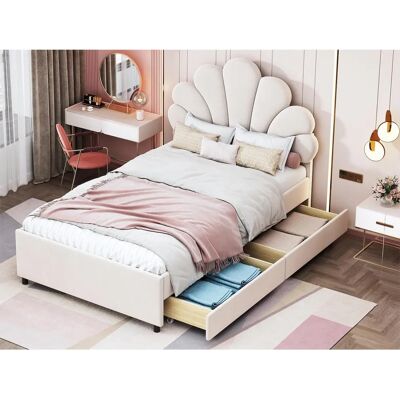 ModernLuxe - Lit Velours Beige 90x200 - Beige - 2 laden Bedframe ModernLuxe - Lit Velours Beige 90x200 - Beige - 2 laden Bedframe