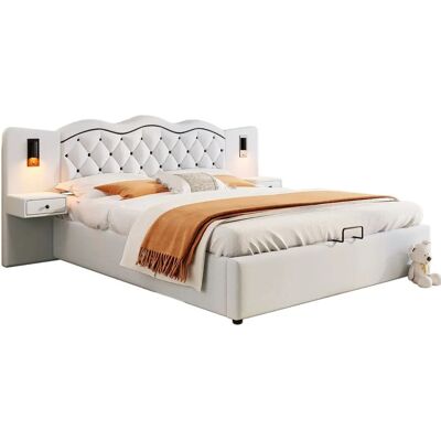 Lit ModernLuxe 180x200 cm avec USB et Lumières - Beige - Lit Lit ModernLuxe 180x200 cm avec USB et Lumières - Beige - Lit