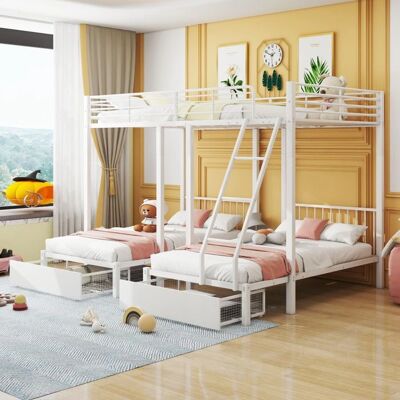 Beliche ModernLuxe 140x200cm, 90x200cm, Branco - Economiza espaço, Metal, 3 Lugares Beliche ModernLuxe 140x200cm, 90x200cm, Branco - Economiza espaço, Metal, 3 Lugares
