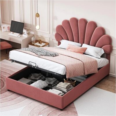 MERAX Fluwelen Bed 140x200mm met verstelbare hoofdsteun - Opbergruimte MERAX Fluwelen Bed 140x200mm met verstelbare hoofdsteun - Opbergruimte